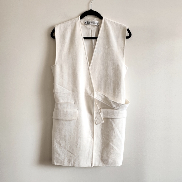 Zara NWT XS-S oversized linen blend vest, off white - Picture 2 of 12